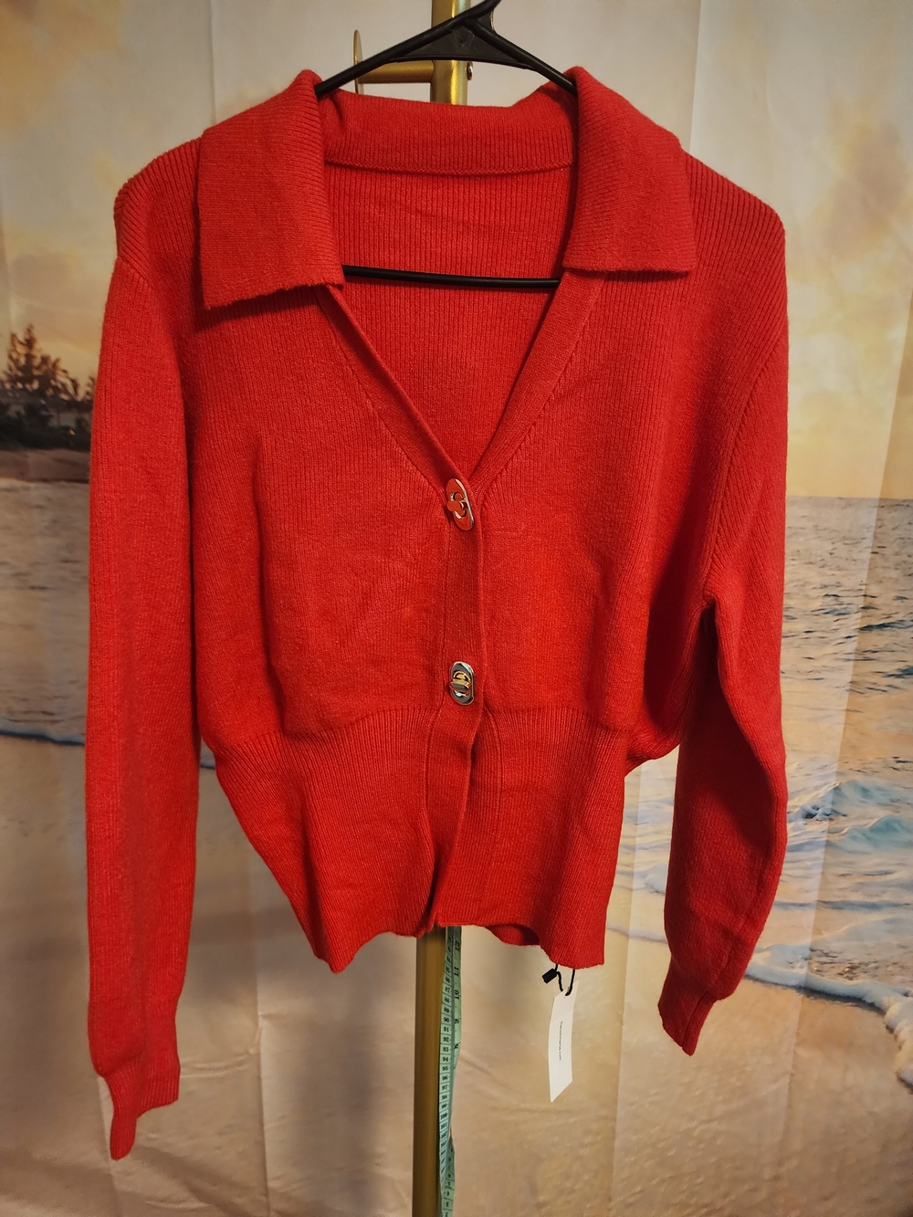 Commense Vibrant Red Collared Button-Front Cardigan